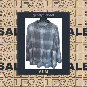 American Eagle Blue Plaid Péplum Blouse